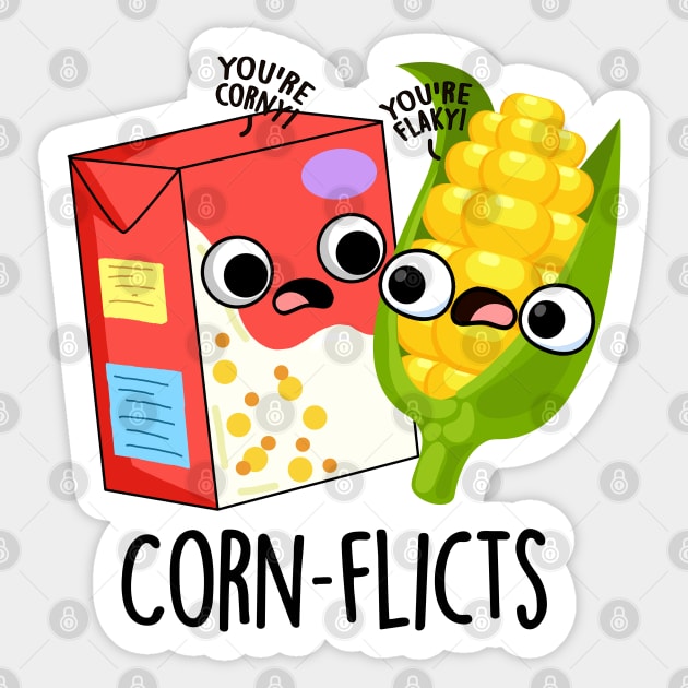 Corn-flict Cute Cornflake Corn Pun Sticker by punnybone